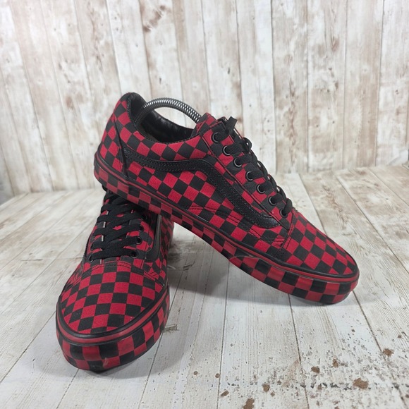 Vans Old Skool Red Black Checkerboard Skate Shoes Mens 10 Low Top 721454 - Picture 6 of 8